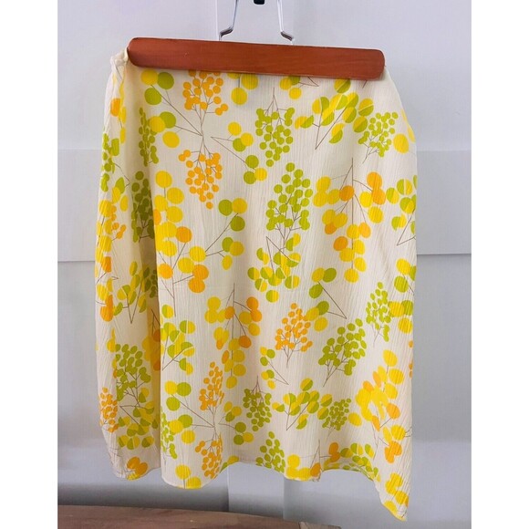 Mossimo Women's 100% Silk Chiffon Skirt Retro Floral Yellow/Green/White Size 8 - Picture 1 of 5